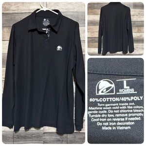Taco Bell Shirt Women’s L Black White Logo Employee Uniform Long Sleeve Polo